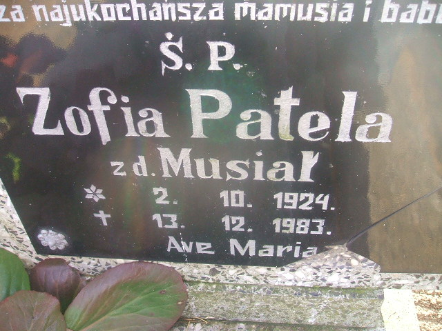 Zofia Patela 1924 Międzychód - Grobonet - Wyszukiwarka osób pochowanych